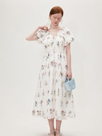 fano Lyocell Embroidered High Waist Puff Sleeve Aline Square Neck Party Maxi Dresses