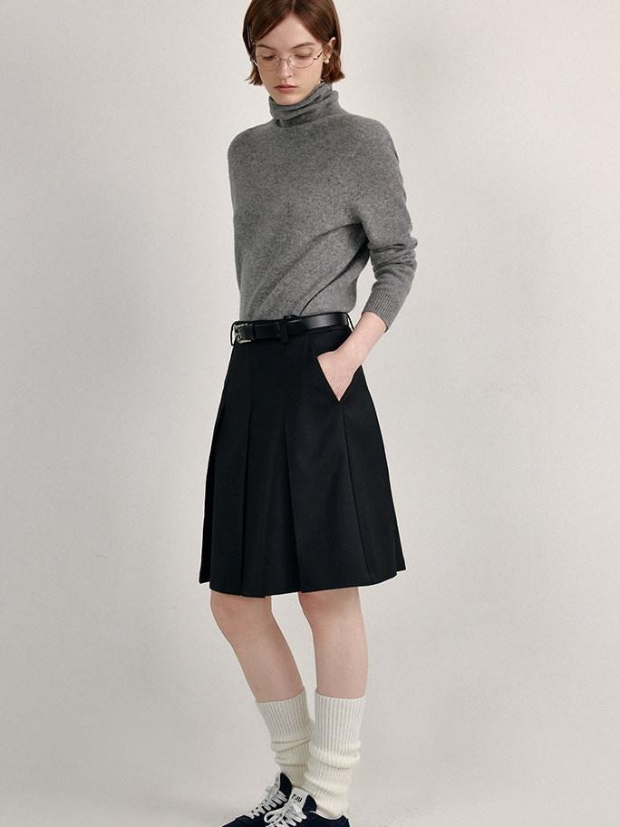 fano 100 Percent Wool High Neck Straight Minimalist Commuter Women Pullover Sweaters