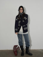 Lofi choose Cozy Soft Knit Office Relaxed Colorblock Women Navy Button Cardigans