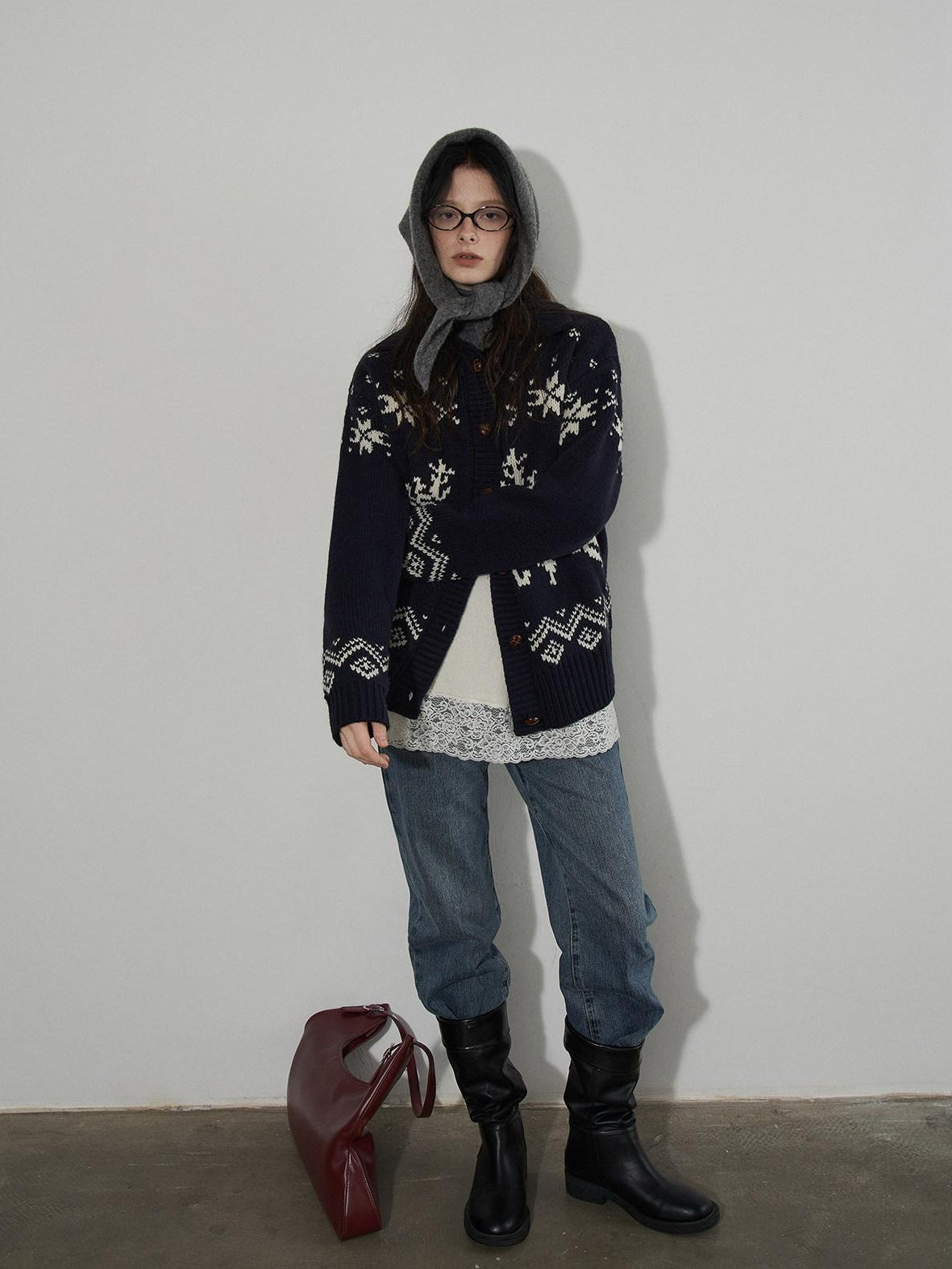 Lofi choose Cozy Soft Knit Office Relaxed Colorblock Women Navy Button Cardigans