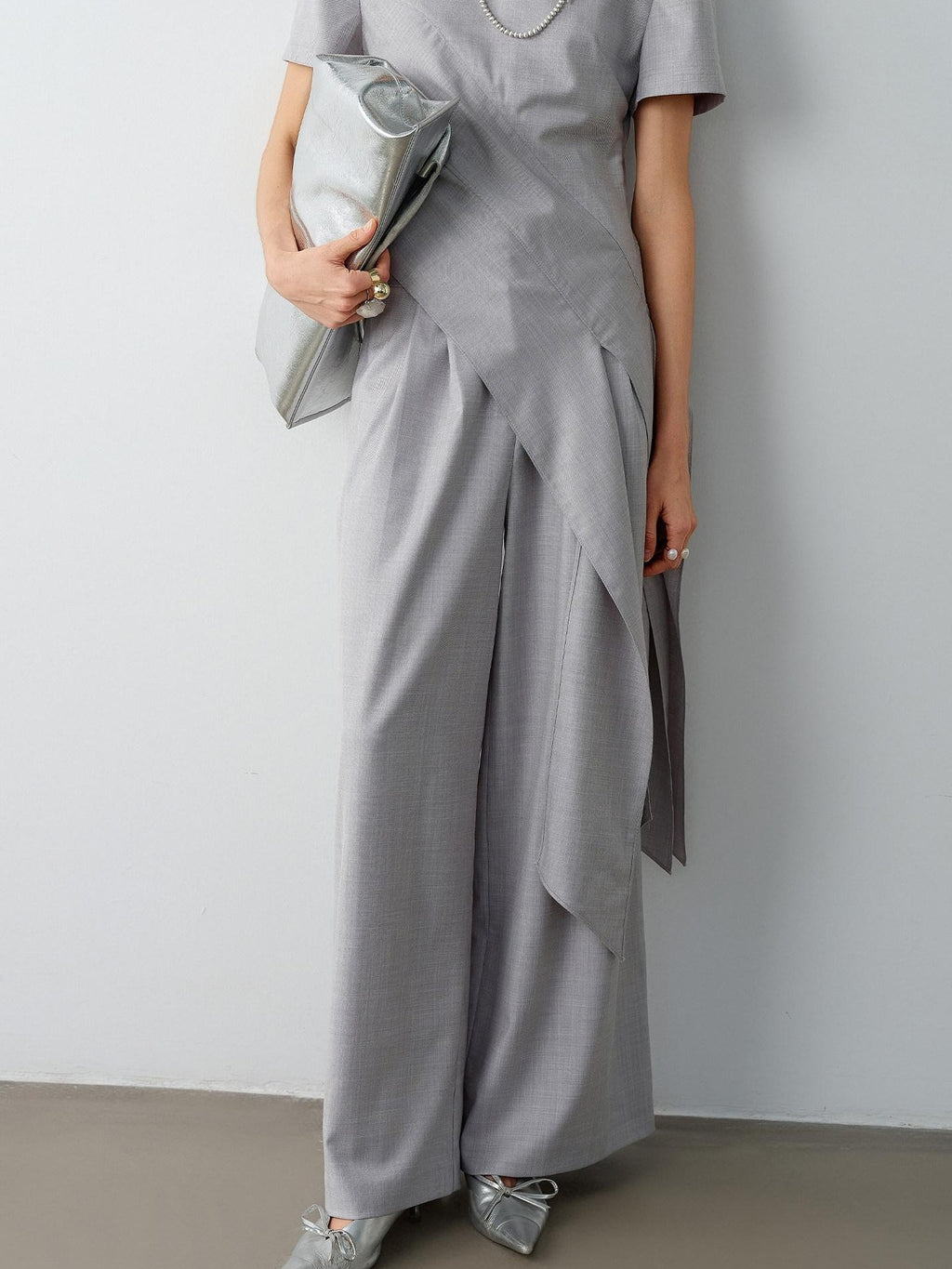 audreyyang Eco Viscose Relaxed Minimalist Workwear Natural Waist Zip Women Wide Leg Pants