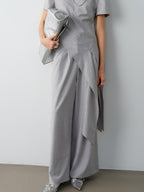 audreyyang Eco Viscose Relaxed Minimalist Workwear Natural Waist Zip Women Wide Leg Pants