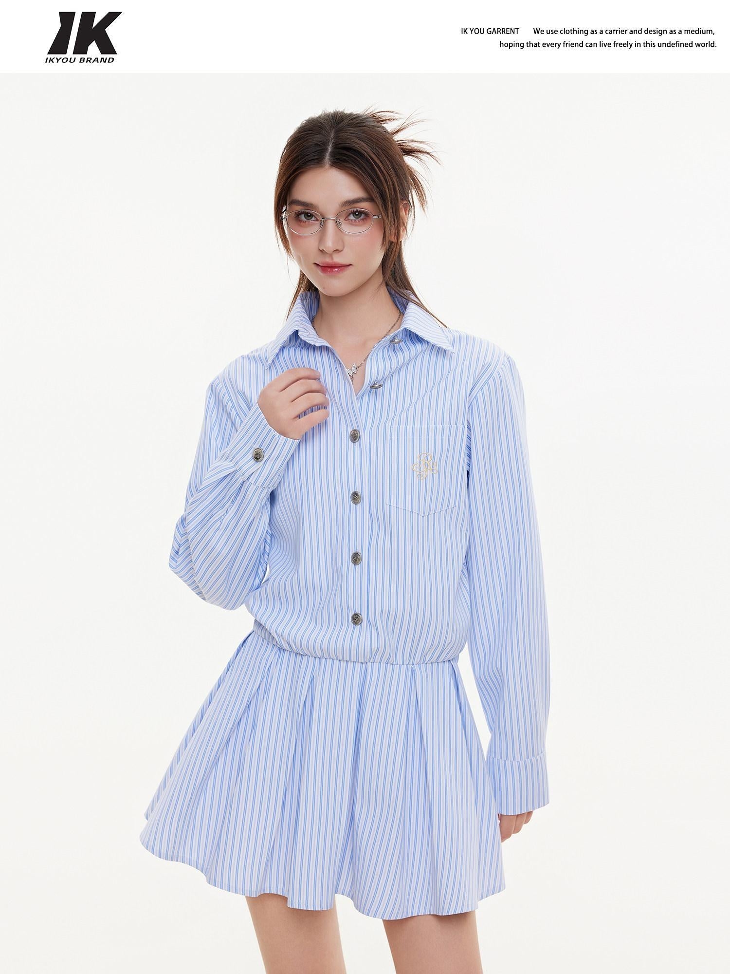 ikyou Breathable Embroidered High Waist A Line Office Blue Womens Midi Dresses