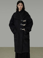 unspoken Warm Thick Long Single Breasted Black Loose Fit Minimalist Office Wool Coats