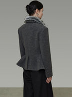 unspoken Wool Blend Double Breasted Slim Lapel Tailored Minimal Workwear Gray Short Coat