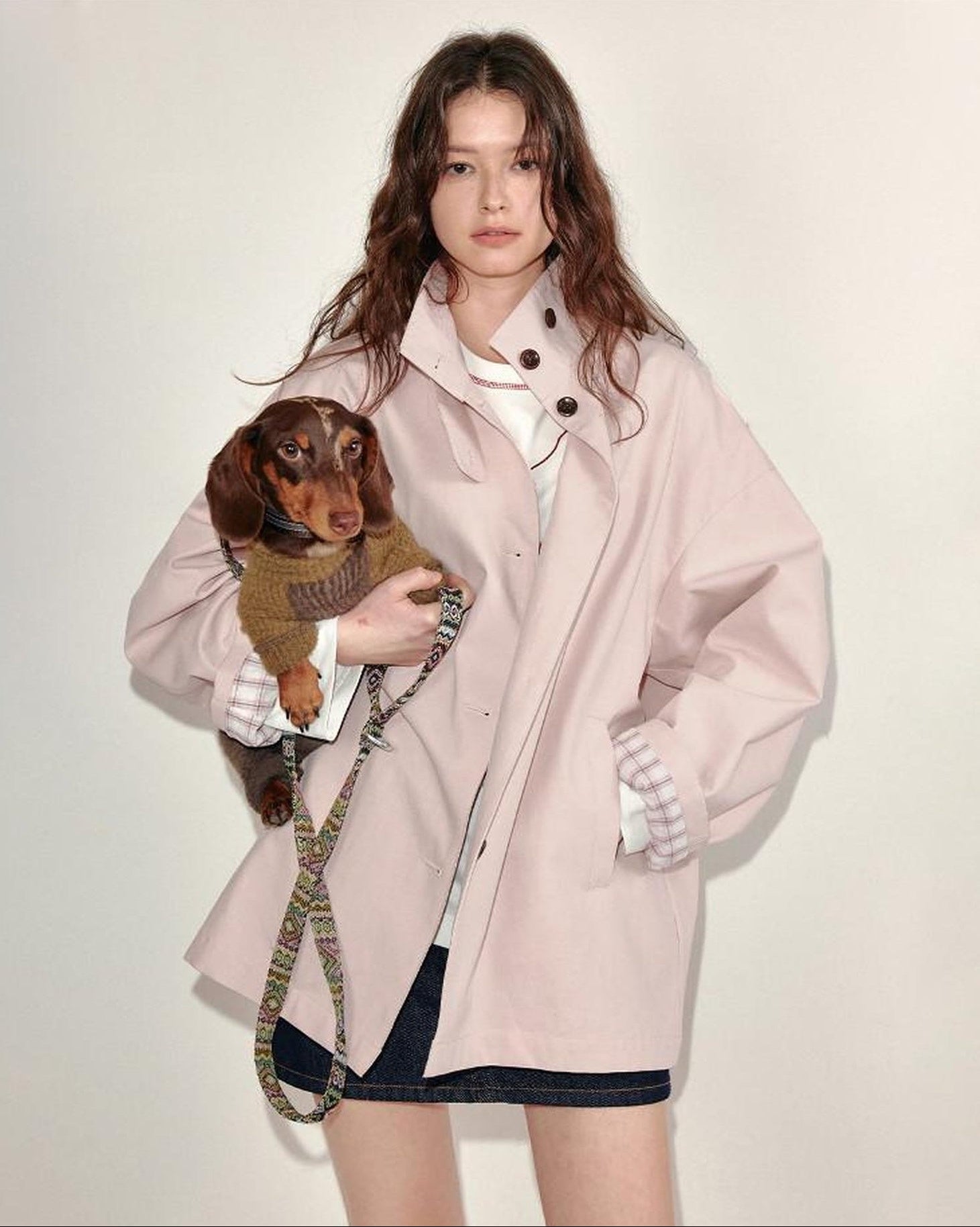 fano Peach Pink Cotton Lined Korean Loose Short Single Breasted Women Trench Coats