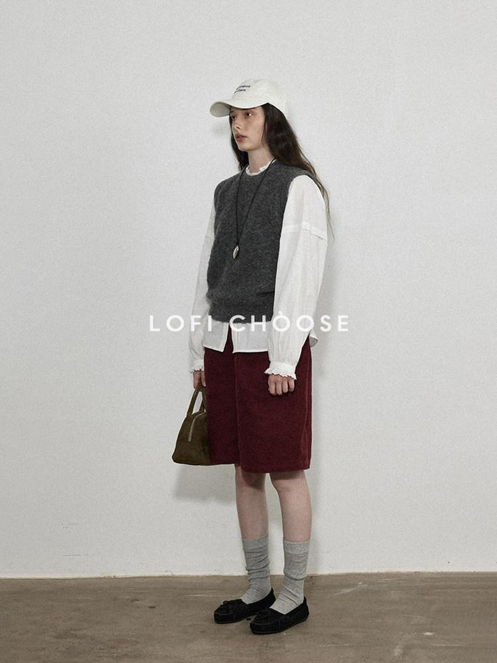 Lofi choose Soft Crewneck Knit Vest Commuter Office Wear Solid Dark Gray Sweaters