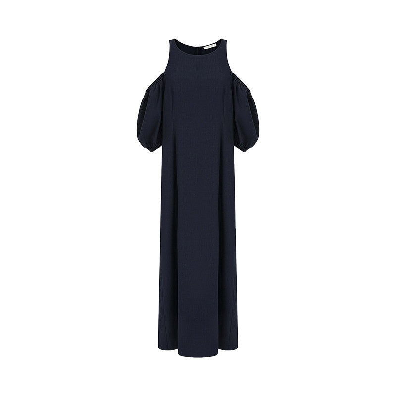 unspoken_Slimming_Waist_A_Line_Irregular_Hem_Puff_Sleeve_City_Navy_Maxi_Dresses_MISSTT