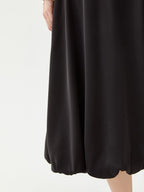 fano High Waist Minimalist Office A Line Short Sleeve Mock Neck Black Midi Dresses