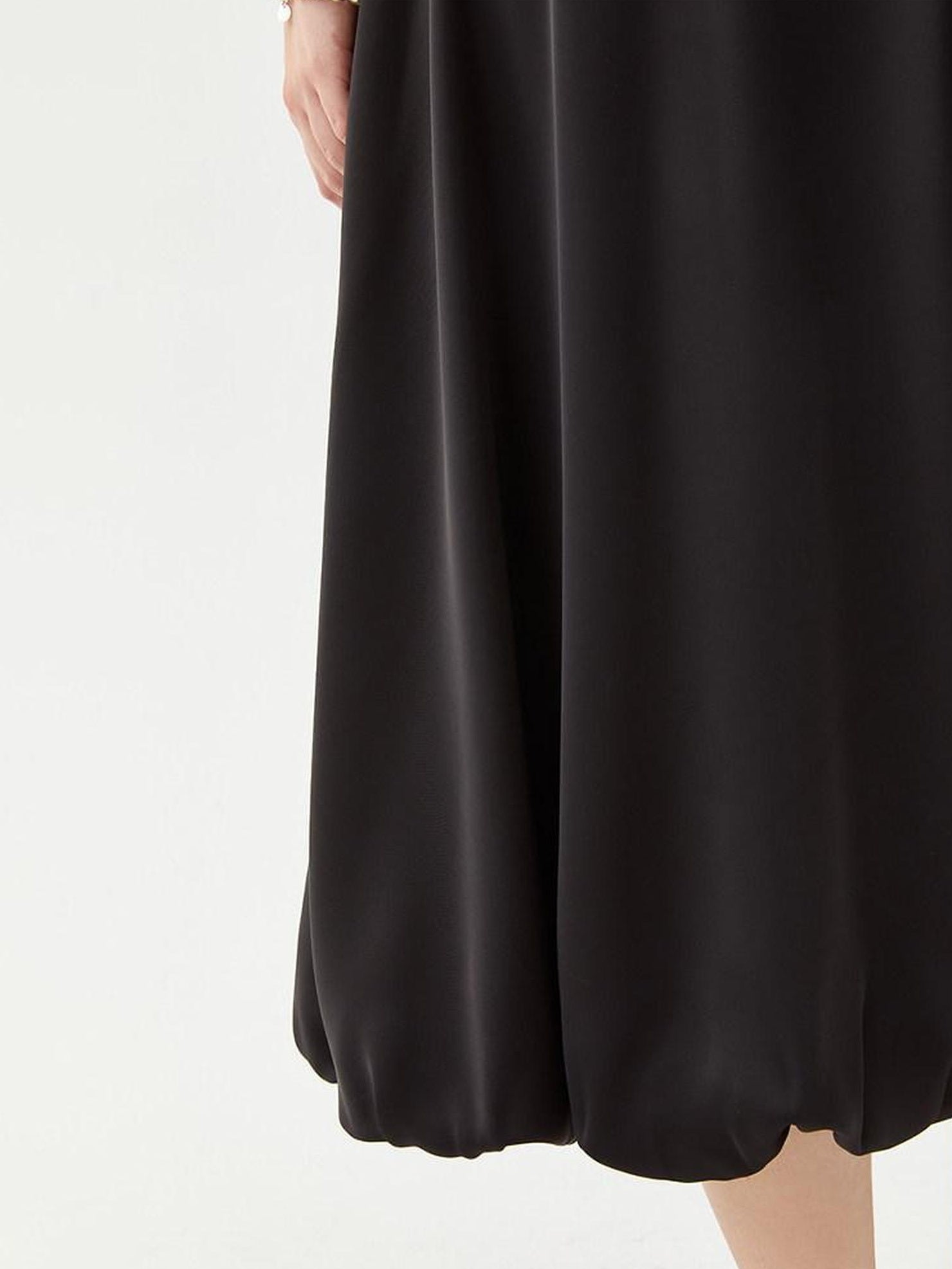 fano High Waist Minimalist Office A Line Short Sleeve Mock Neck Black Midi Dresses