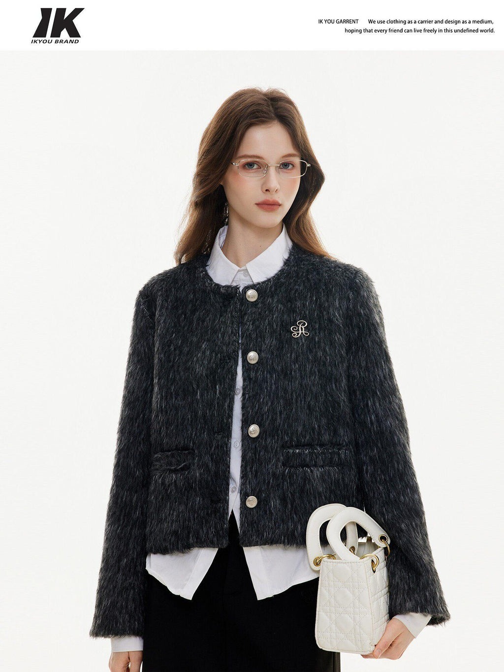 ikyou Wrinkle Free Korean Commuter Straight Fit Polyester Tweed Cropped Jackets