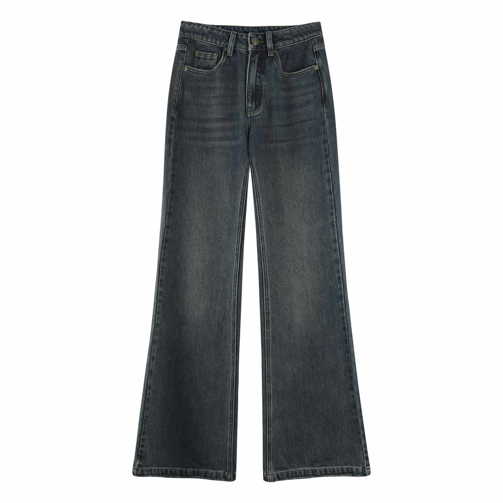 someonesometimes Vintage Washed Low Rise Distressed Denim Stretch Women Deep Indigo Flared Jeans