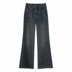 someonesometimes Vintage Washed Low Rise Distressed Denim Stretch Women Deep Indigo Flared Jeans