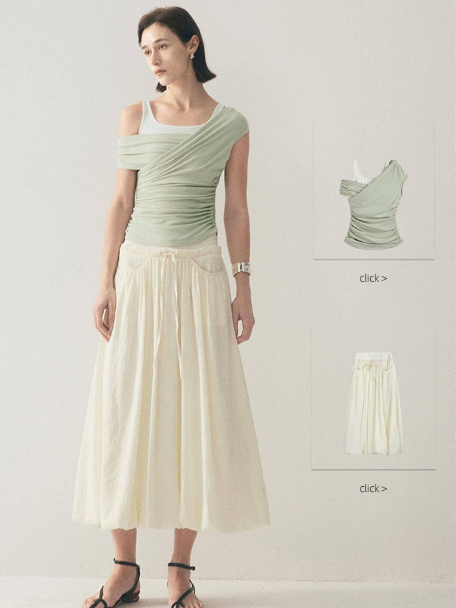 someone sometimes Original Slim Tie Detail Stand Collar Sleeveless Cream Pullover Top & Skirt Sets
