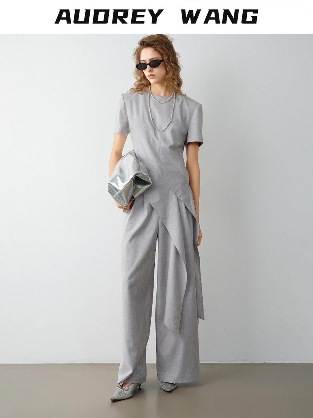 audreyyang Eco Viscose Relaxed Minimalist Workwear Natural Waist Zip Women Wide Leg Pants