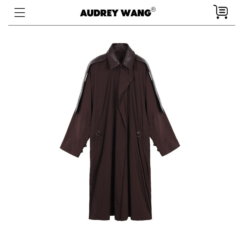 audreyyang_Long_Polyamide_Patchwork_Trench_Decorative_Tabs_Women_Black_Trench_Coats_MISSTT
