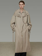 unspoken Minimalist Longline Single Breasted Loose Fit Women Beige Trench Coats