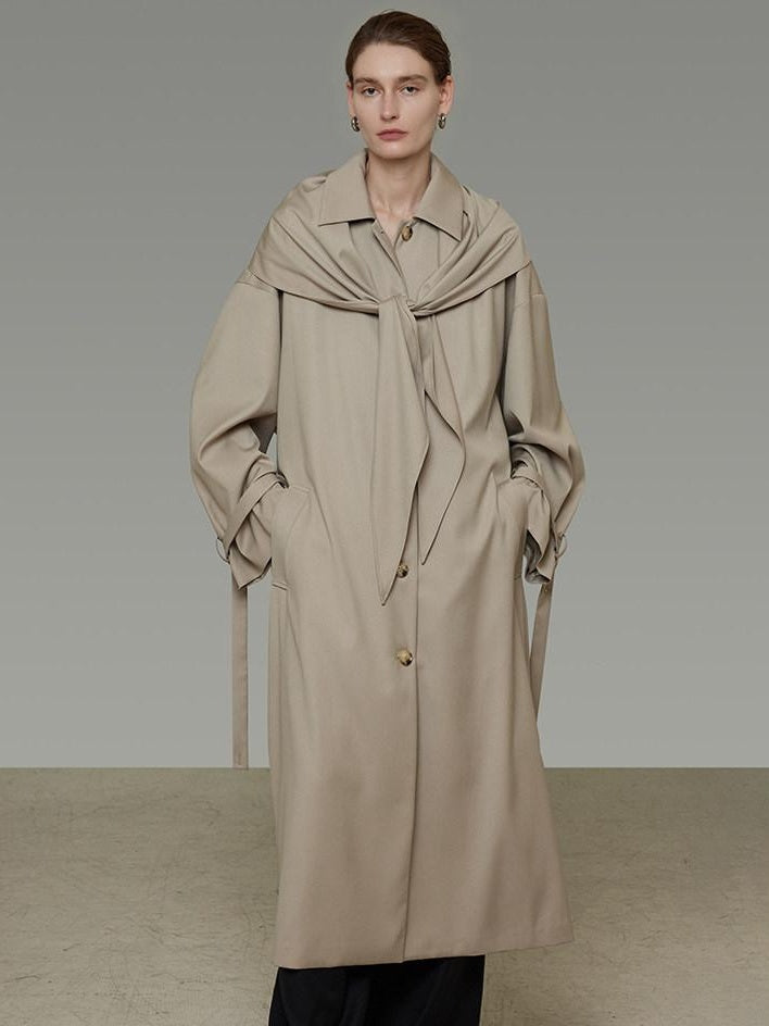 unspoken Minimalist Longline Single Breasted Loose Fit Women Beige Trench Coats