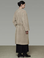 unspoken Warm Thick Beige Loose Fit Collarless Mid Length Commuter Women Long Coats