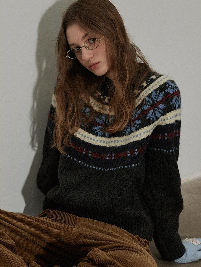 Lofi choose Cozy Soft Pullover Commuter Loose Fit Crew Neck Long Sleeve Knit Sweaters