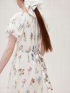 fano Lyocell Embroidered High Waist Puff Sleeve Aline Square Neck Party Maxi Dresses