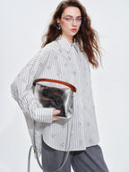 audreyyang Holds Shape Casual Loose Colorblock Striped Drop Shoulder Women Cotton Shirts