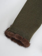 audreyyang Insulated Loose Fit Hooded Wool Blend Hidden Button Beech Green Cropped Jackets