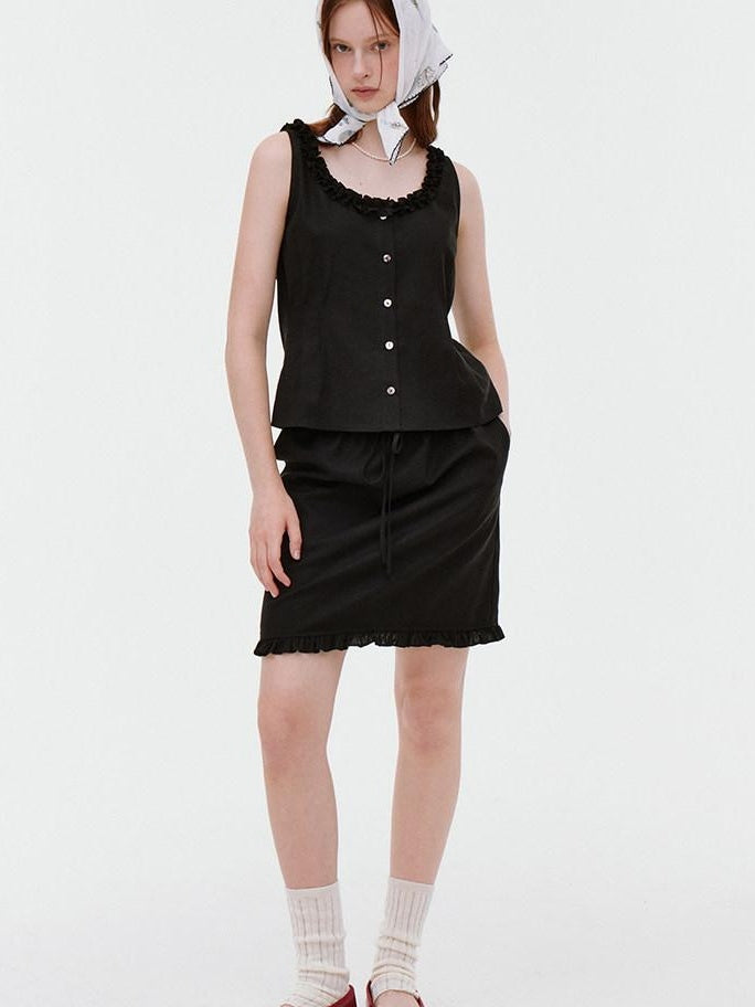 fano Figure Flattering Round Neck Black Two Piece Women S M L Top & Skirt Sets