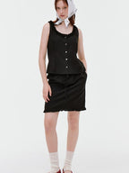 fano Figure Flattering Round Neck Black Two Piece Women S M L Top & Skirt Sets