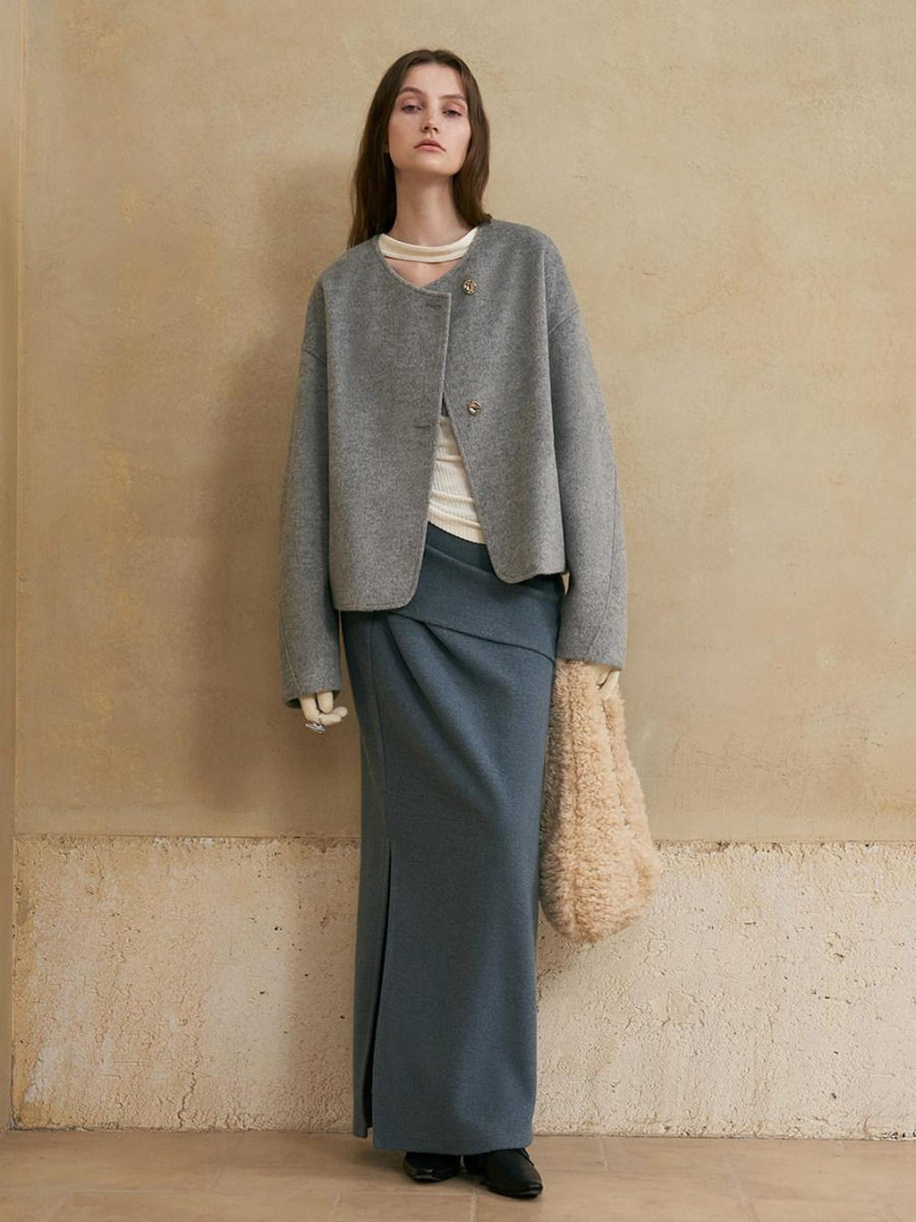 someone sometimes Versatile Lined Knit Slit Straight H Line Mid Waist Women Casual Maxi Skirts