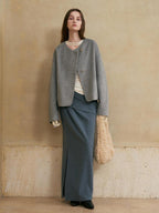 someone sometimes Versatile Lined Knit Slit Straight H Line Mid Waist Women Casual Maxi Skirts