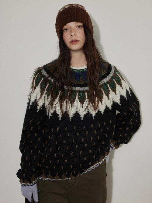 Lofi choose Cozy Thick Oversized Commuter Office Crewneck Black Pullover Knit Sweaters