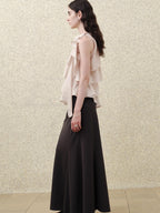 someonesometimes Ruffle One Shoulder Loose Tencel Modal Soft Mist Pink Women Top