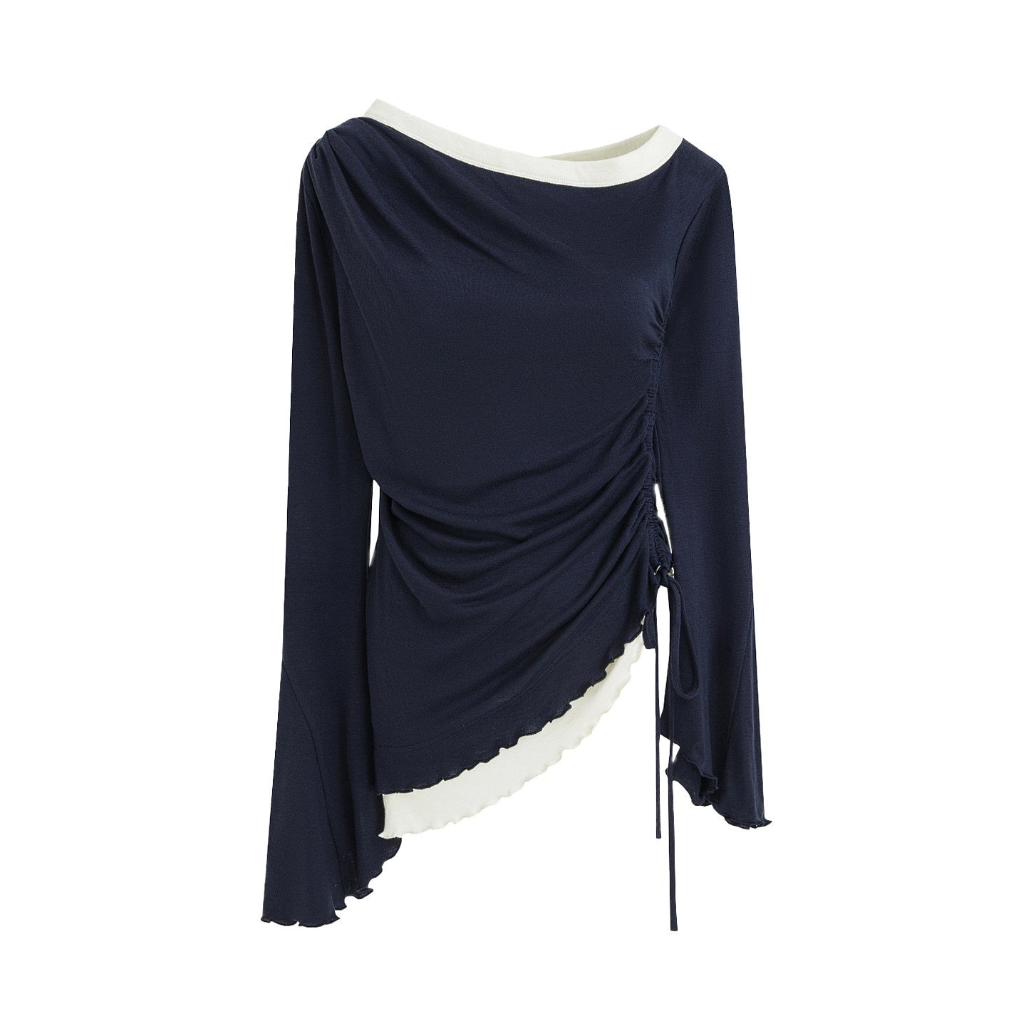 unspoken_Navy_Tencel_Slim_Fit_Knit_Round_Neck_High_Waist_Casual_Women_Top_&_Skirt_Sets_MISSTT