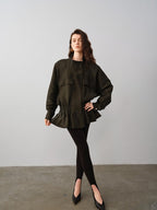 audreyyang Drawstring Techwear Loose Fit Womens Long Sleeve Button Cropped Jackets
