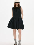 fano Sleeveless Korean Workwear A Line Natural Waist Cotton Blend Black Midi Dresses
