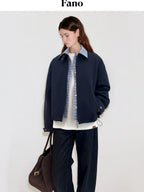 fano Warm Pure Cotton Relaxed Faux Two Layer Women Daily Navy Striped Cropped Jackets