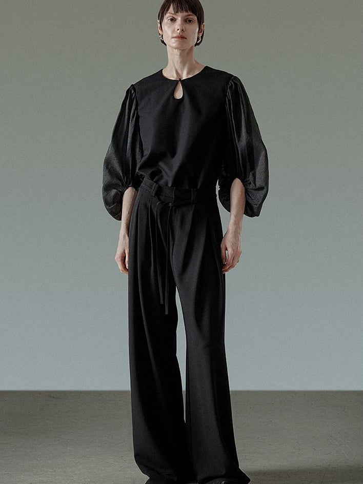 unspoken Breathable Original Loose Spliced Lantern Sleeve Pullover Polyester Blouses