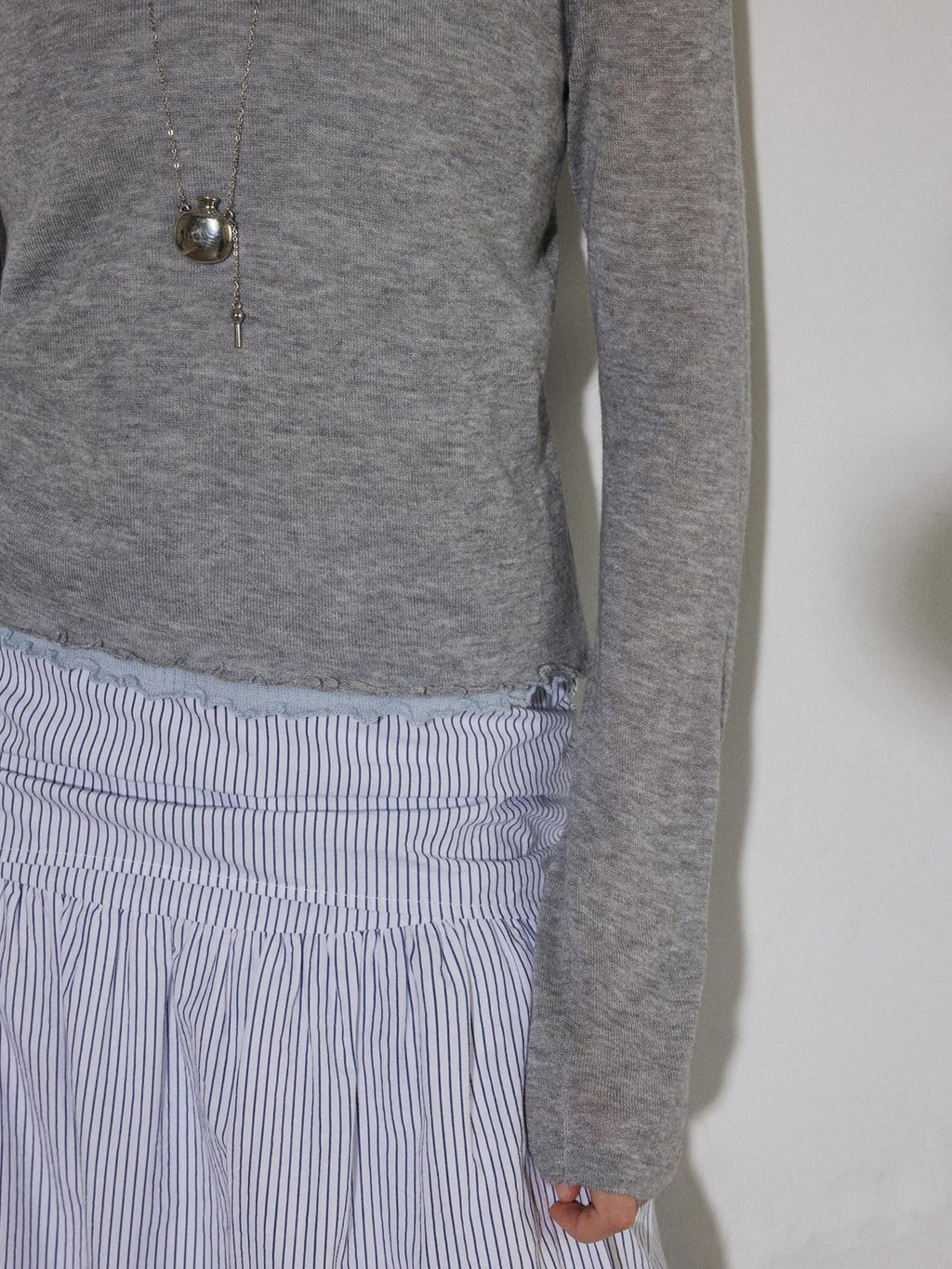 Lofi choose High Waist Cotton Comfort Pleated Loose Fit Office Women Blue Stripe Midi Skirts