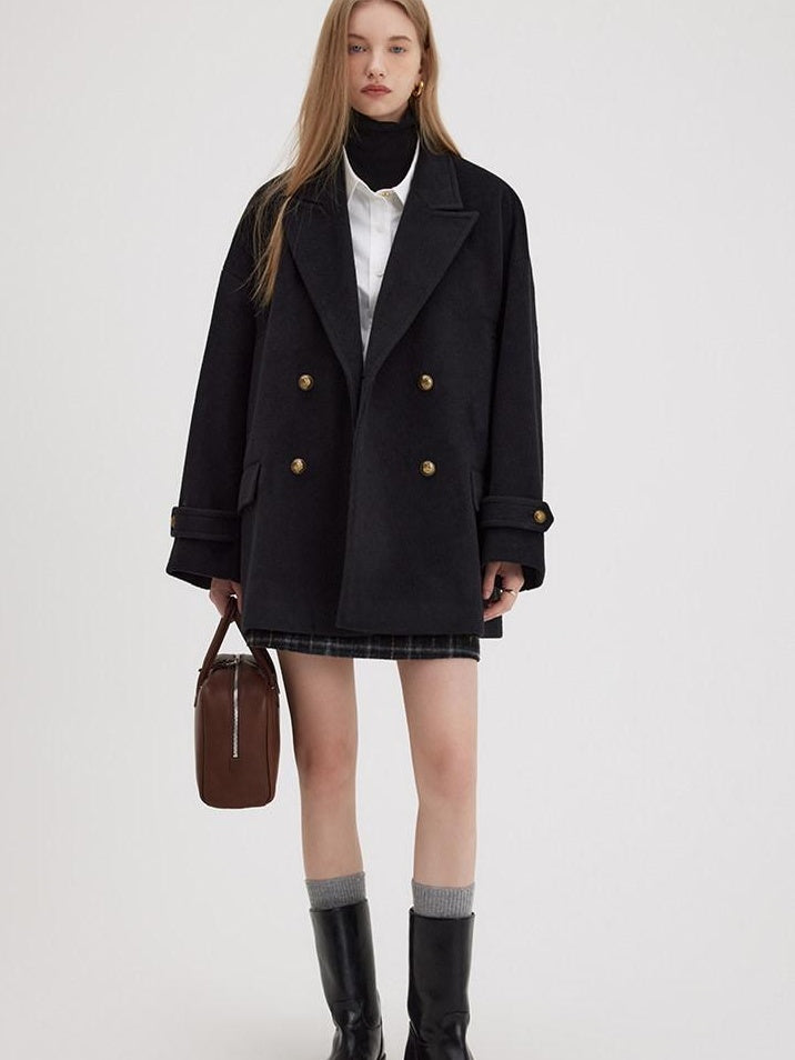fano Minimalist Commuter Straight Fit Double Breasted Lapel Pocket Women Short Coat