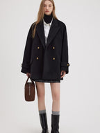 fano Minimalist Commuter Straight Fit Double Breasted Lapel Pocket Women Short Coat