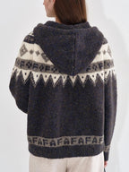 fano Cozy Hooded Jacquard Loose Fit Casual Long Sleeve Knit For Young Women Cardigans