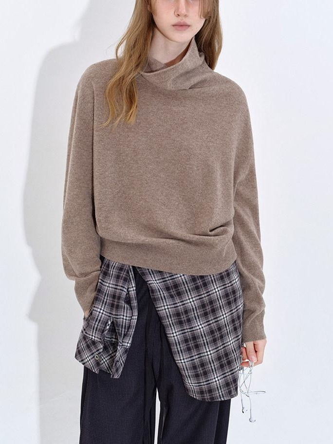 fano Soft Breathable Lambswool Cashmere Cowl Neck Relaxed Knit Pullover Sweaters