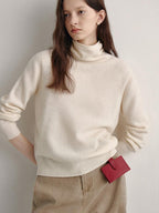 fano 100 Percent Wool High Neck Straight Minimalist Commuter Women Pullover Sweaters
