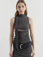 someone sometimes Versatile Pleated Tie Cami Slim Fit Lyocell Linen Blend Women Top & Skirt Sets