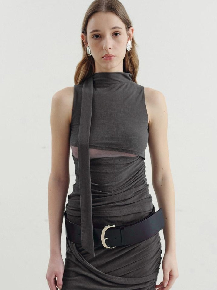 someone sometimes Versatile Pleated Tie Cami Slim Fit Lyocell Linen Blend Women Top & Skirt Sets