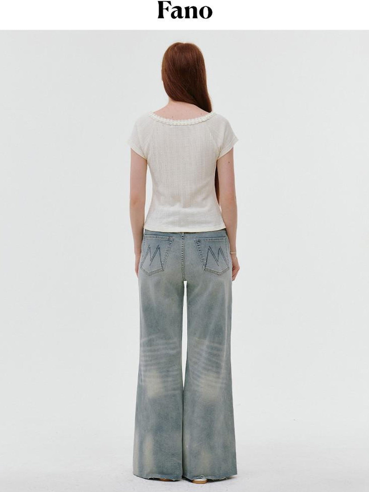 fano Comfortable Relaxed Natural Waist Zipper Fly Light Blue Straight Leg Jeans