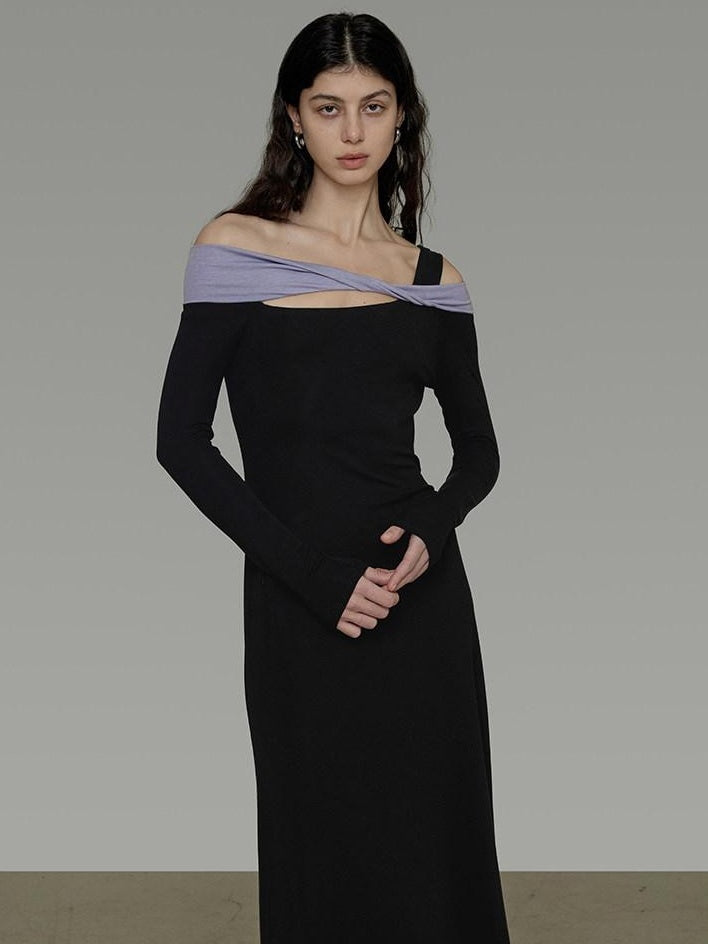 unspoken Tencel High Waist Asymmetrical Off Shoulder A Line Knit Women Maxi Dresses