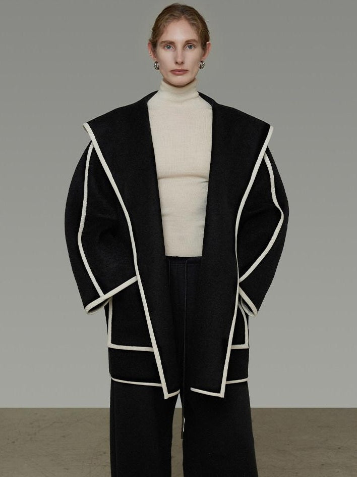 unspoken Premium Wool Alpaca Blend Straight Tailored Office Notch Lapel Black Wool Coats