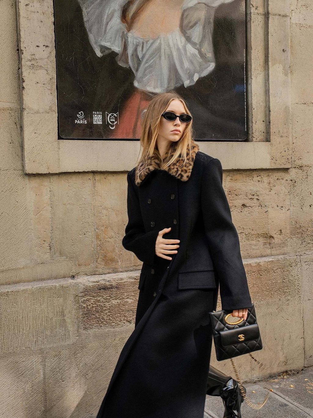 audreyyang 100% Sheep Wool Double Breasted Midlength Straight Women Black Wool Coats